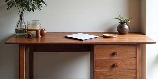 Moderne skrivebord i valnøtt med minimalistisk design